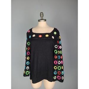 VTG Just B L Crochet Sweater Flare Sleeve Funky Maximalist Eccentric Dopamine